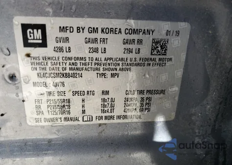 2019 Buick Encore Essence из США, поврежденный, VIN KL4CJCSM2KB840214